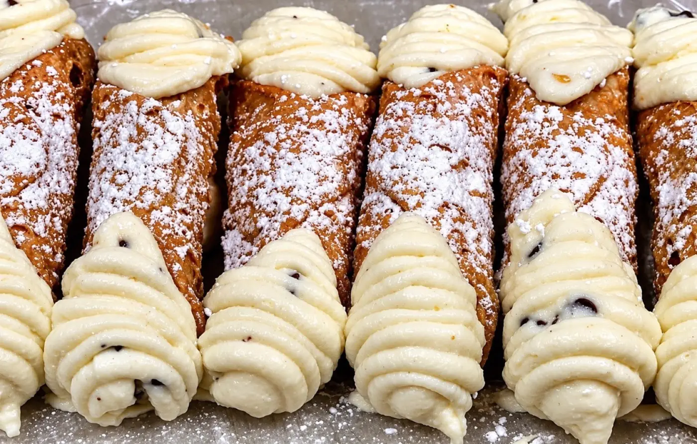 A tray of filled cannoli