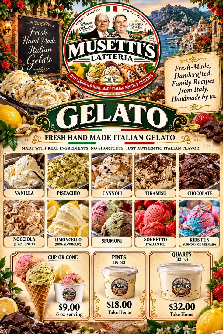 Musetti’s Latteria gelato menu board