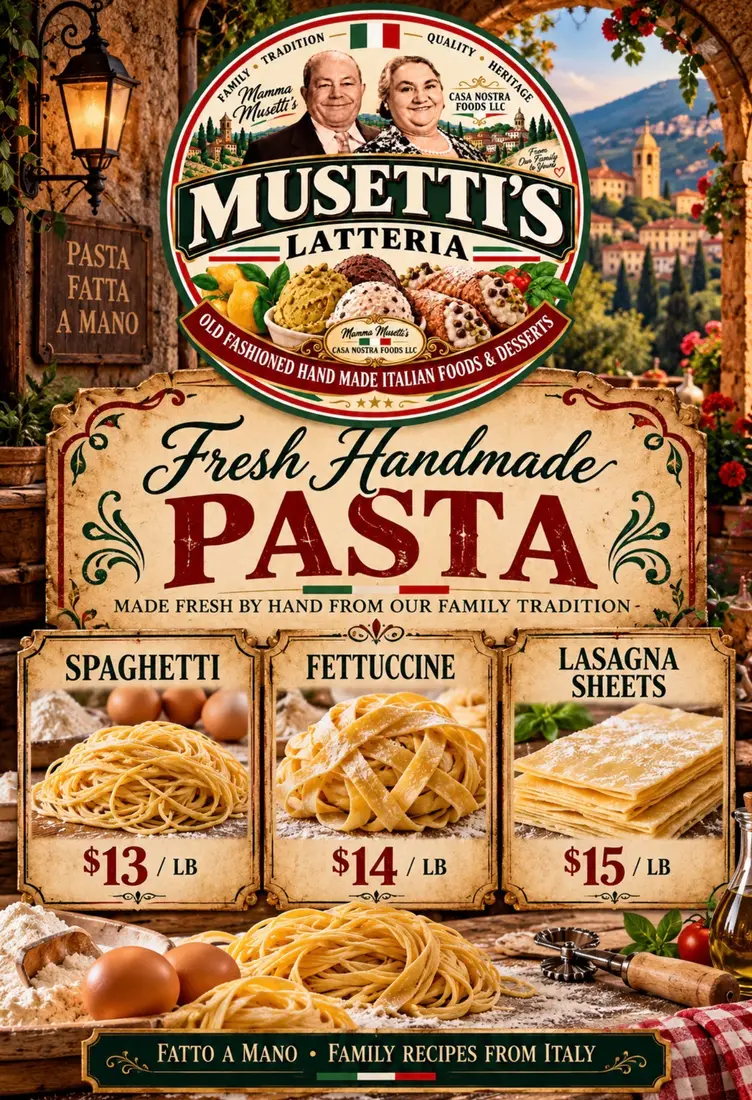 Musetti’s Latteria fresh pasta menu board